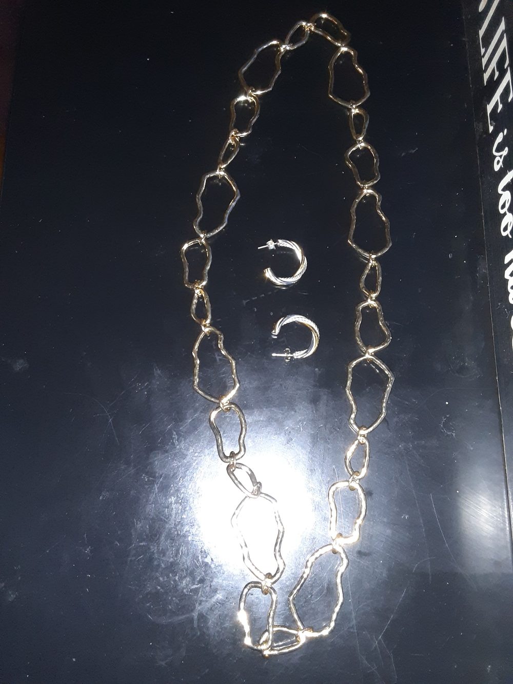Gold Link Necklace and Hoop Earrings Set - Women Jewelry